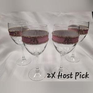 Four piece pink glitter wine glass set ***2X Host Pick***